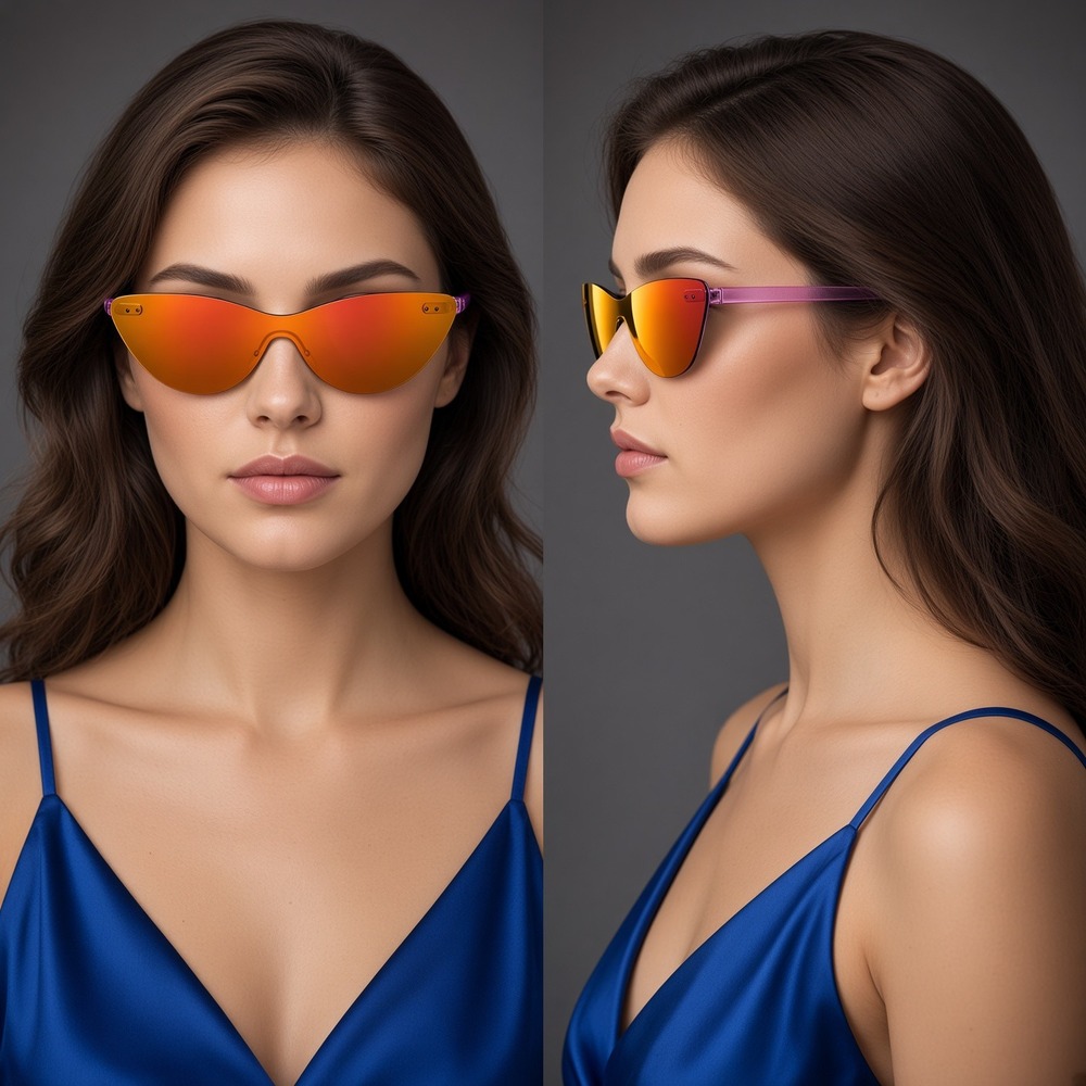 Rimless Cat Eye Sunglasses Mirrored Lens Fashion Funky Fire Mirror Lens Festival